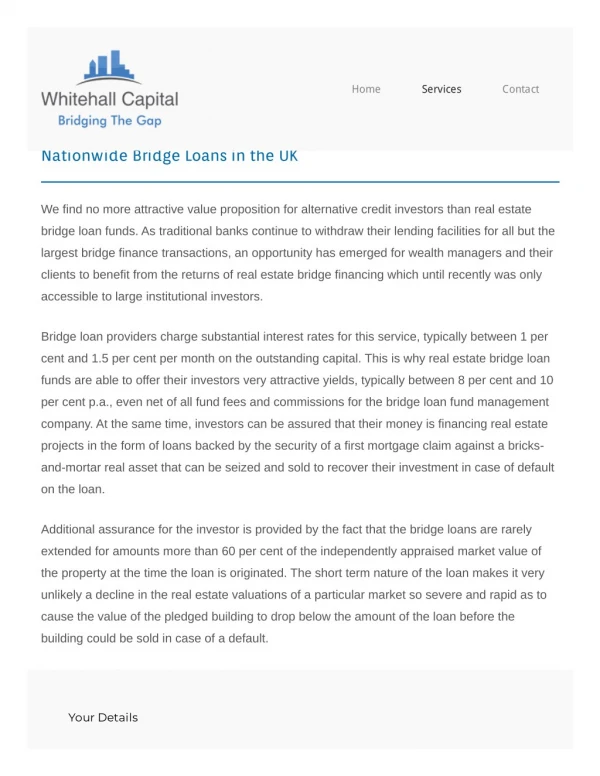 Bridge Loans in UK â€“ Nationwide Finance by Whitehall Capital