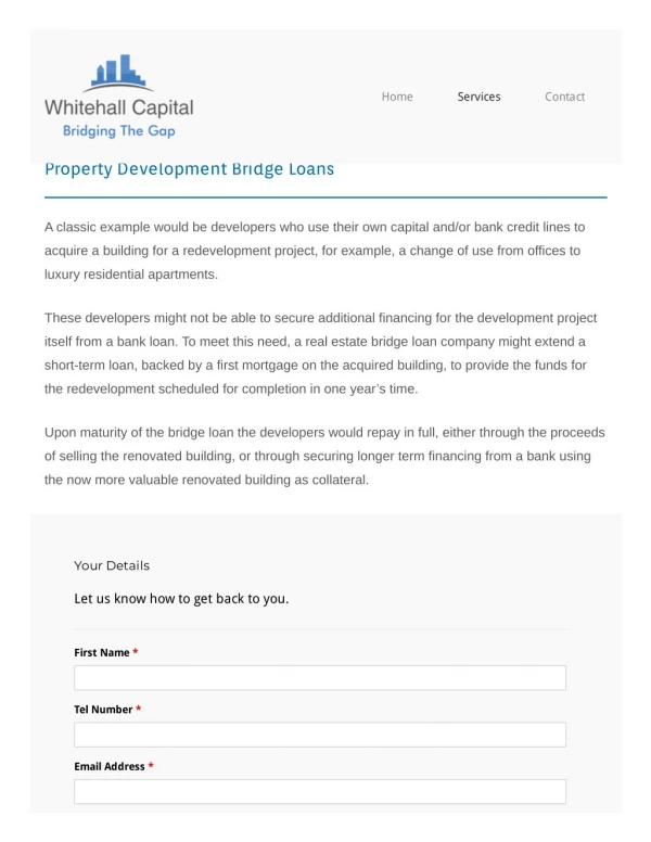 Bridge Loans for Property Development - Whitehall Capital