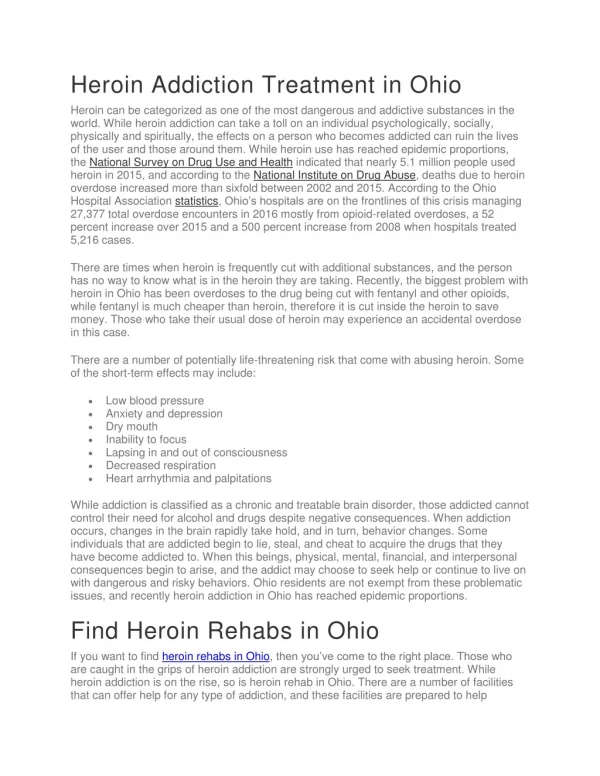 Heroin Rehabs in Ohio