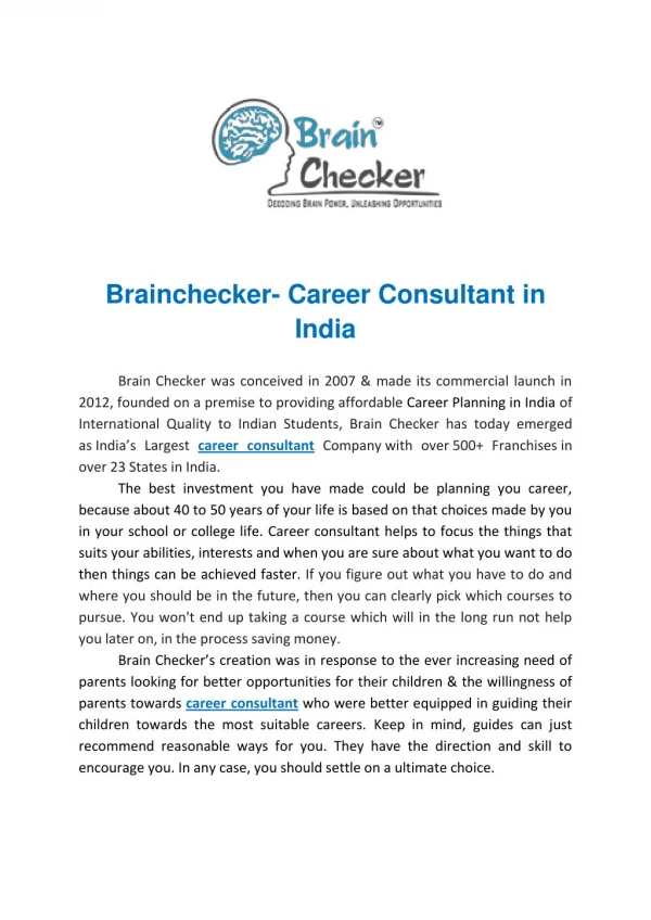 Brainchecker- Career Consultant in India