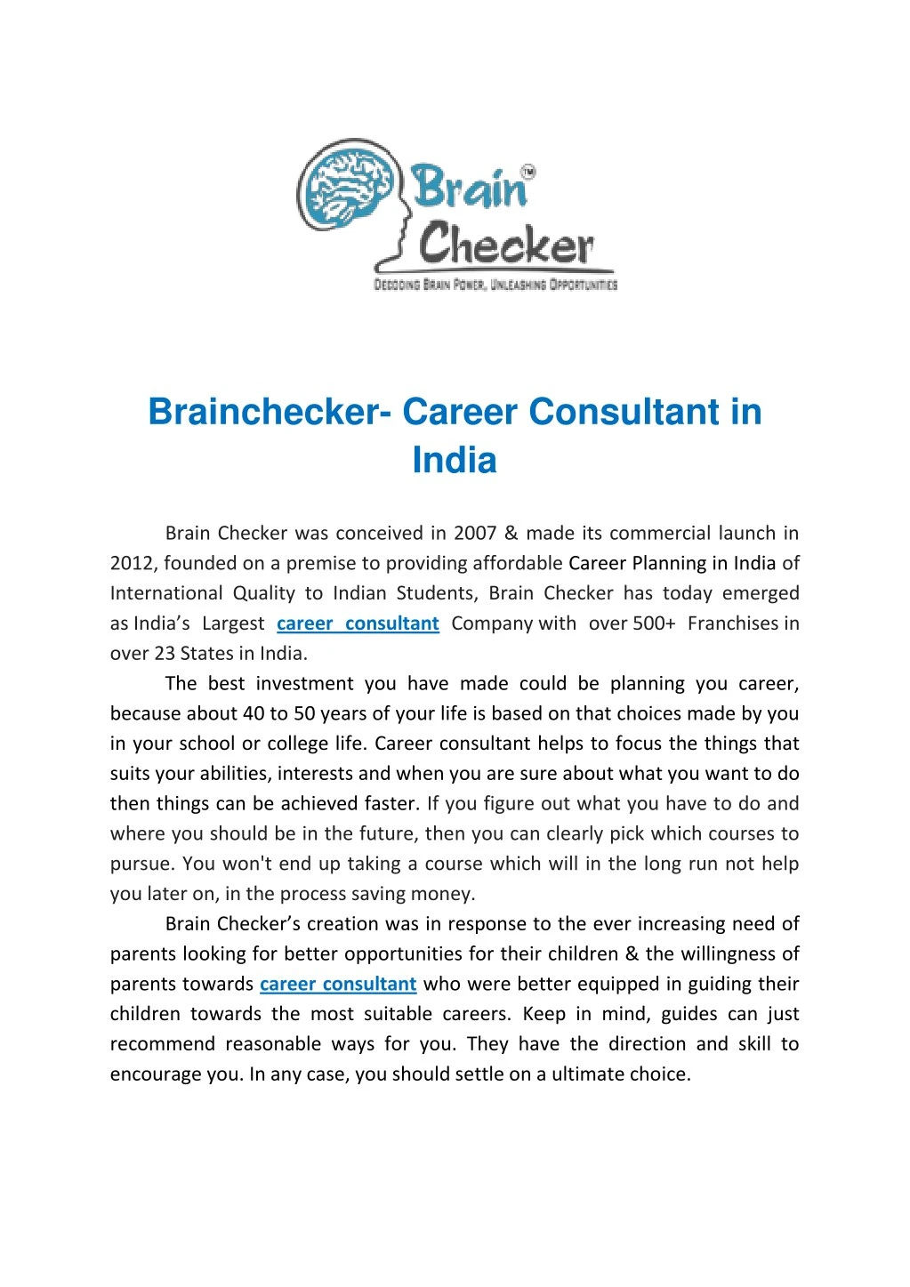 brainchecker career consultant in india