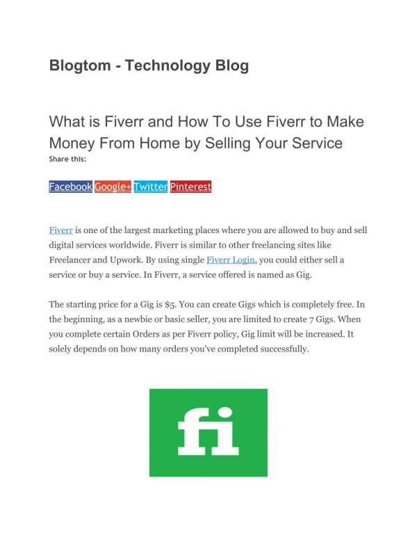 How To Use Fiverr to Make Money From Home by Selling Your Service