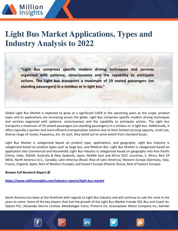 Light Bus Market Applications, Types and Industry Analysis to 2022