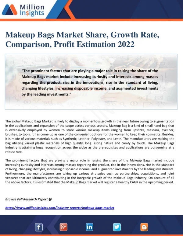 Makeup Bags Market Share, Growth Rate, Comparison, Profit Estimation 2022