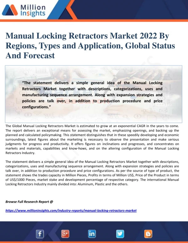 Manual Locking Retractors Market 2022 By Regions, Types and Application, Global Status And Forecast