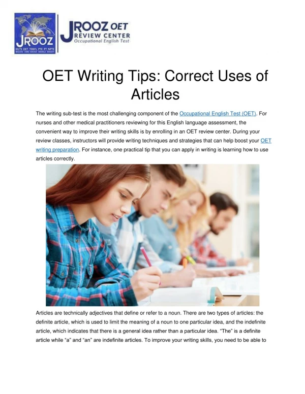 OET Writing Tips: Correct Uses of Articles