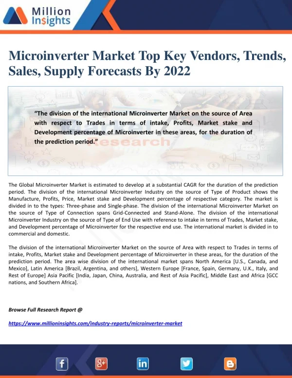Microinverter Market Top Key Vendors, Trends, Sales, Supply Forecasts By 2022