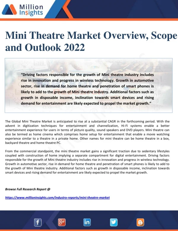 Mini Theatre Market Overview, Scope and Outlook 2022