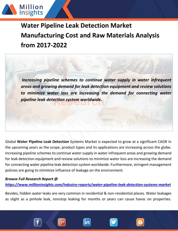 Water Pipeline Leak Detection Market Manufacturing Cost and Raw Materials Analysis from 2017-2022