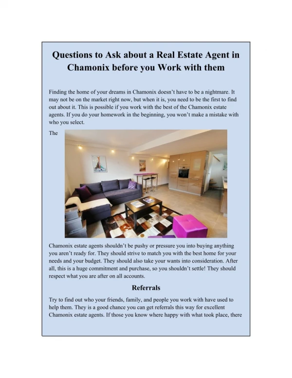 Questions to Ask about a Real Estate Agent in Chamonix before you Work with them