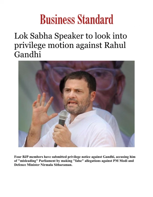 Lok Sabha Speaker to look into privilege motion against Rahul Gandhi 