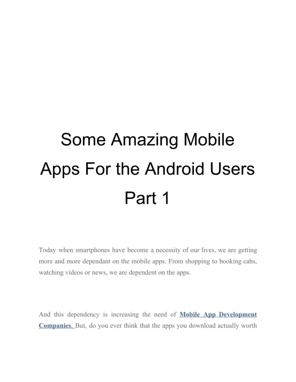 Some Amazing Mobile Apps For the Android Users Part 1