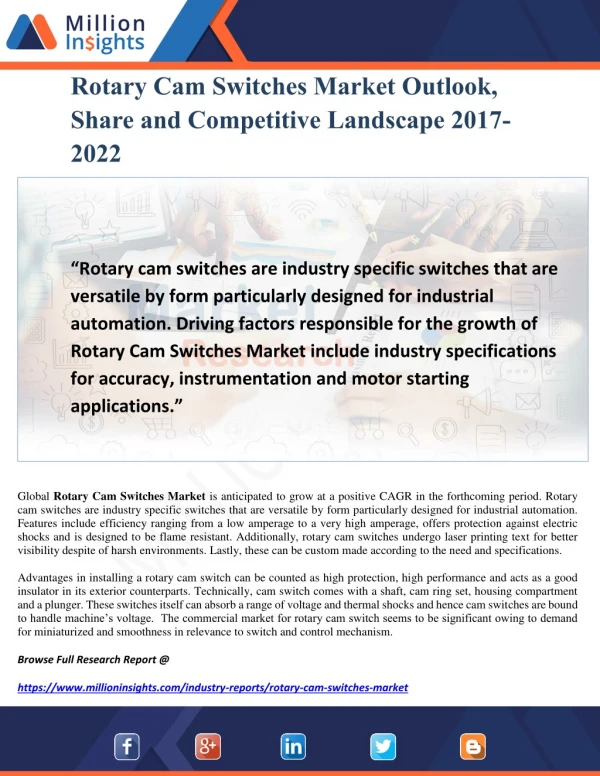 Rotary Cam Switches Market Outlook, Share and Competitive Landscape 2017-2022