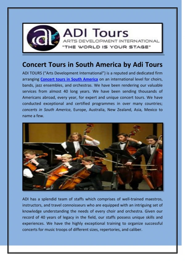 Concert Tours in South America by Adi Tours