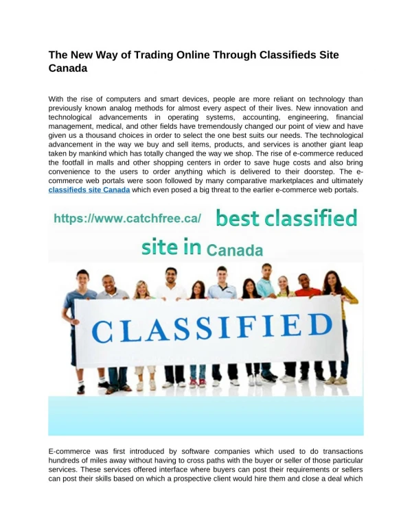 The New Way of Trading Online Through Classifieds Site Canada