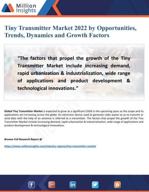 Tiny Transmitter Market 2022 In-Depth Analysis by Growing Demands, Applications