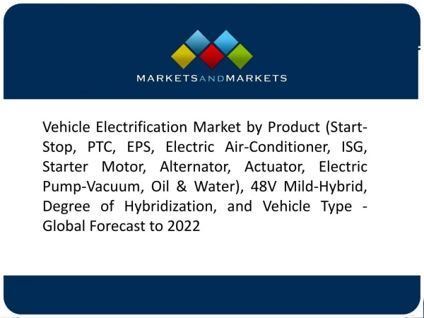 Stringent Emission Norms & Fuel Economy Standards to Drive the Vehicle Electrification Market in the Next Five Years