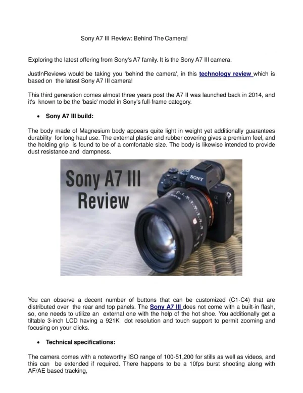 Sony A7 III Review: Behind The Camera!