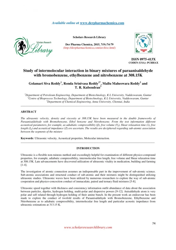 Study of intermolecular interaction in binary mixtures of paraanisaldehyde with bromobenzene, ethylbenzene and nitrobenz