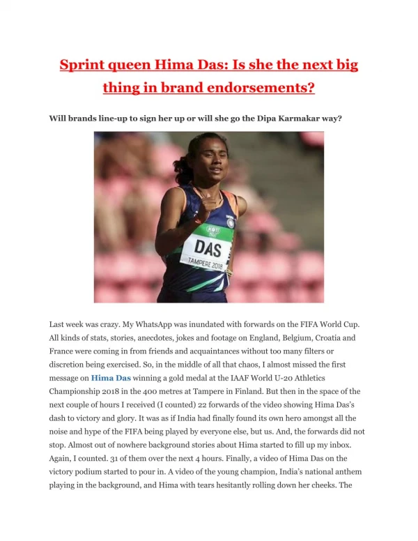 Sprint queen Hima Das: Is she the next big thing in brand endorsements?