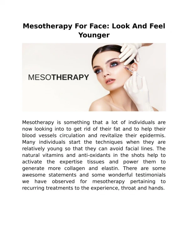 Mesotherapy For Face: Look And Feel Younger