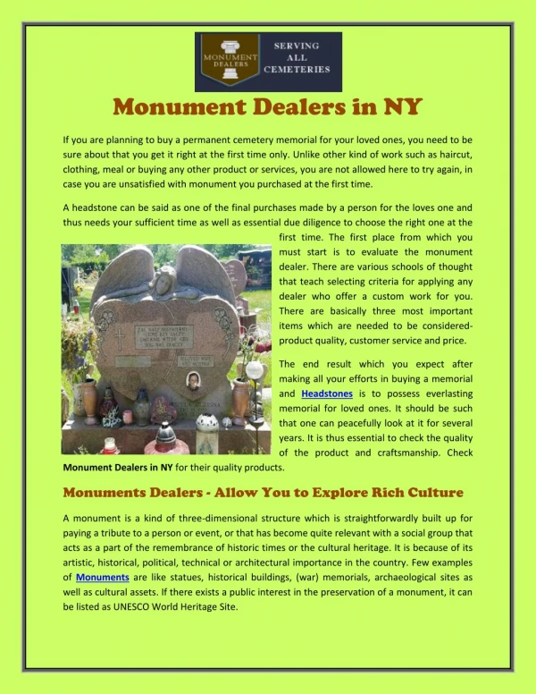 Monument Dealers in NY