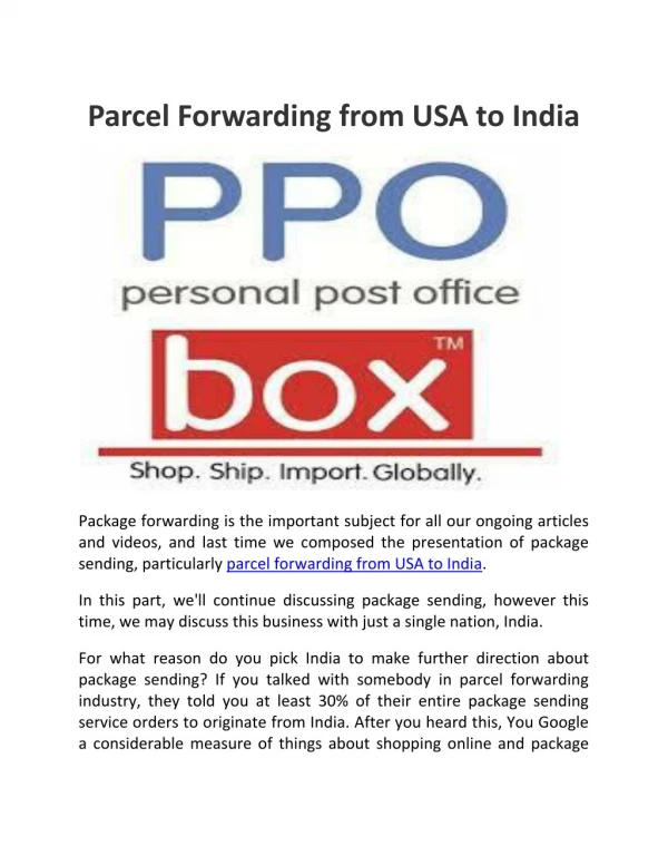 Parcel Forwarding Services from USA in India