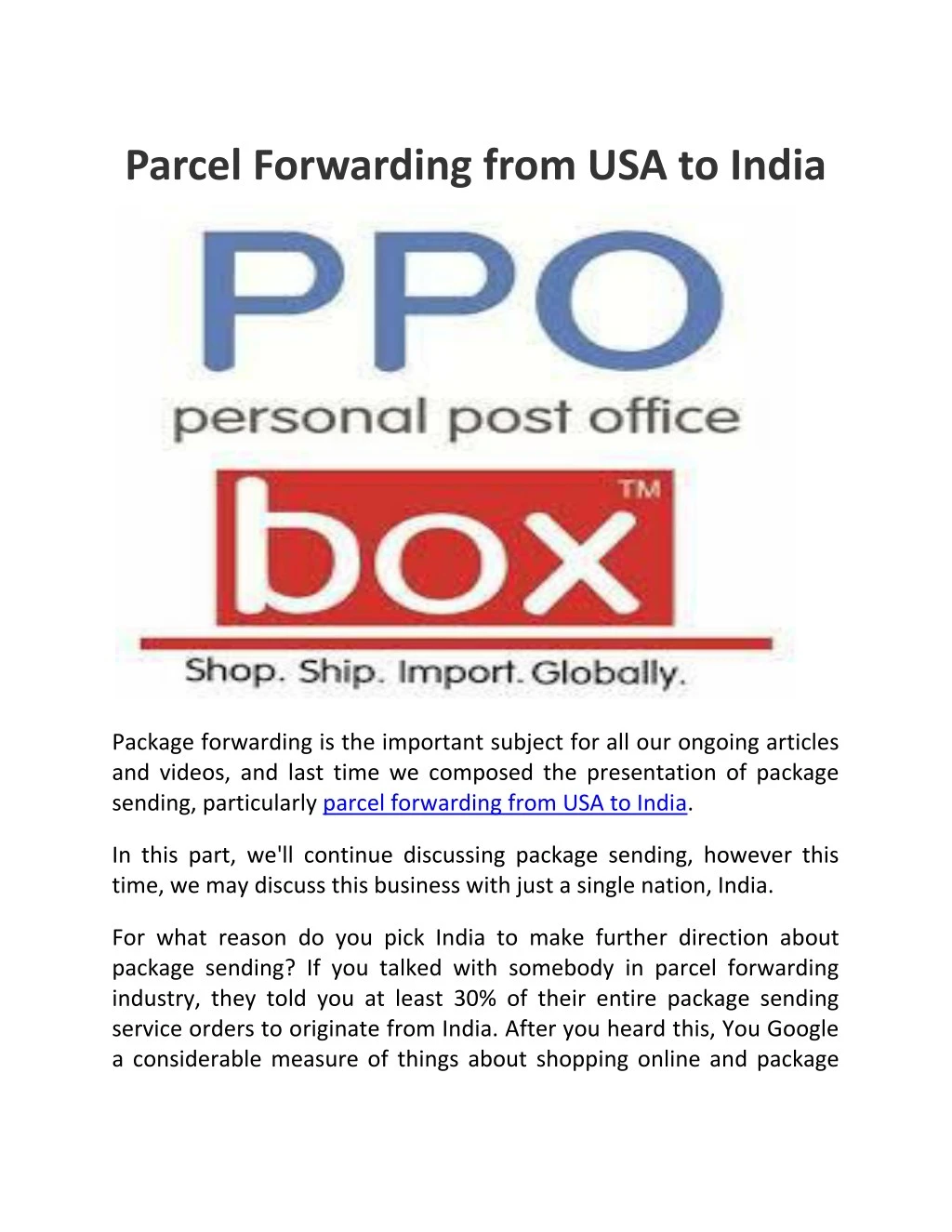 parcel forwarding from usa to india