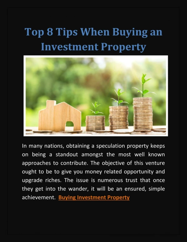 Top 8 Tips When Buying an Investment Property