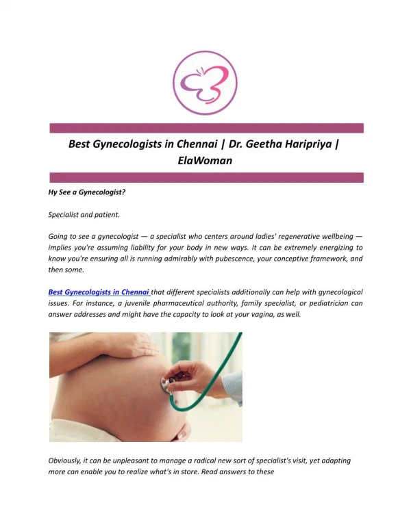 Best Gynecologists in Chennai | Dr. Geetha Haripriya | ElaWoman