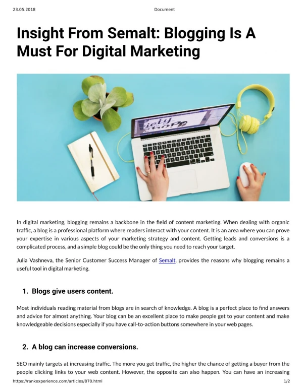 Insight From Semalt: Blogging Is A Must For Digital Marketing