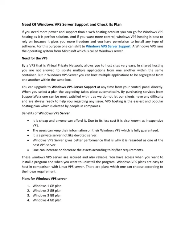 Need Of Windows VPS Server Support and Check Its Plan