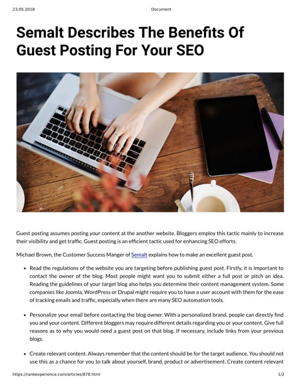 Semalt Describes The Benefits Of Guest Posting For Your SEO