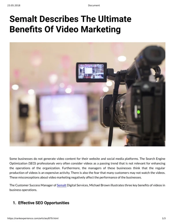 Semalt Describes The Ultimate Benefits Of Video Marketing