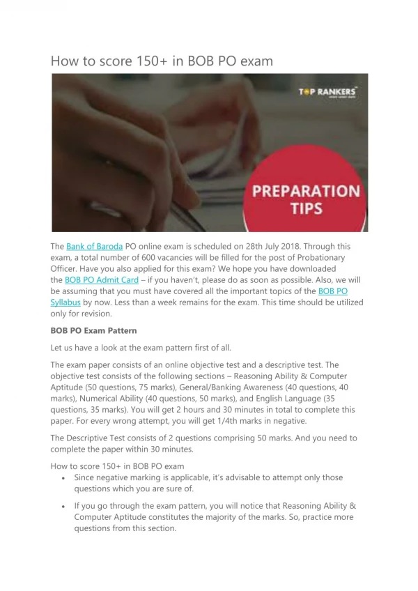 BOB PO Preparation tips