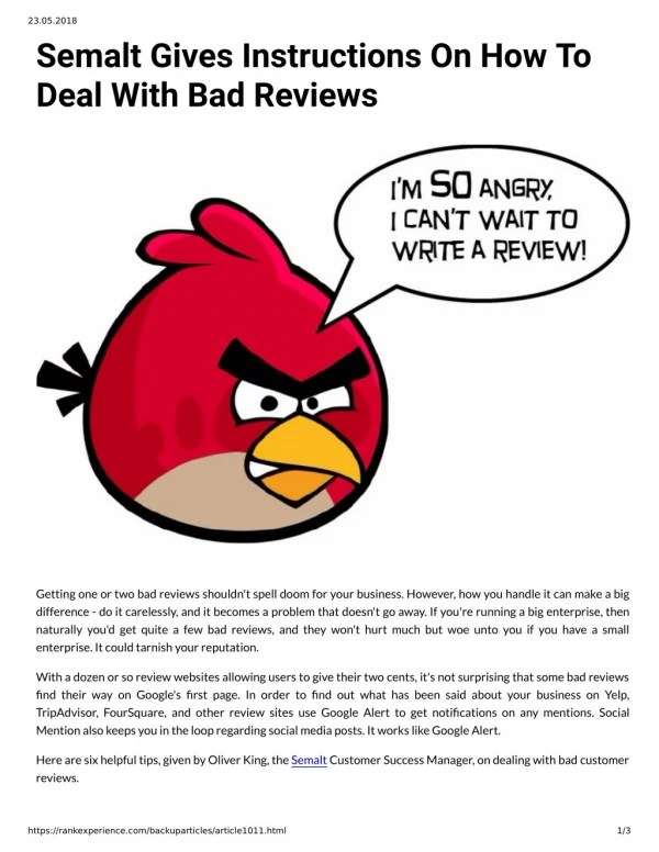Semalt Gives Instructions On How To Deal With Bad Reviews