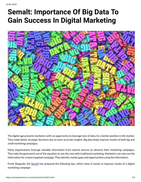 Semalt: Importance Of Big Data To Gain Success In Digital Marketing