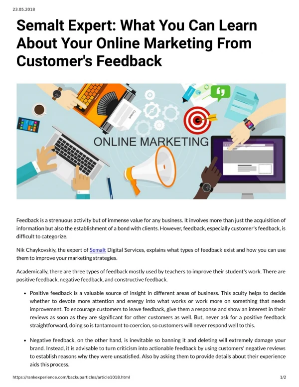 Semalt Expert: What You Can Learn About Your Online Marketing From Customer's Feedback