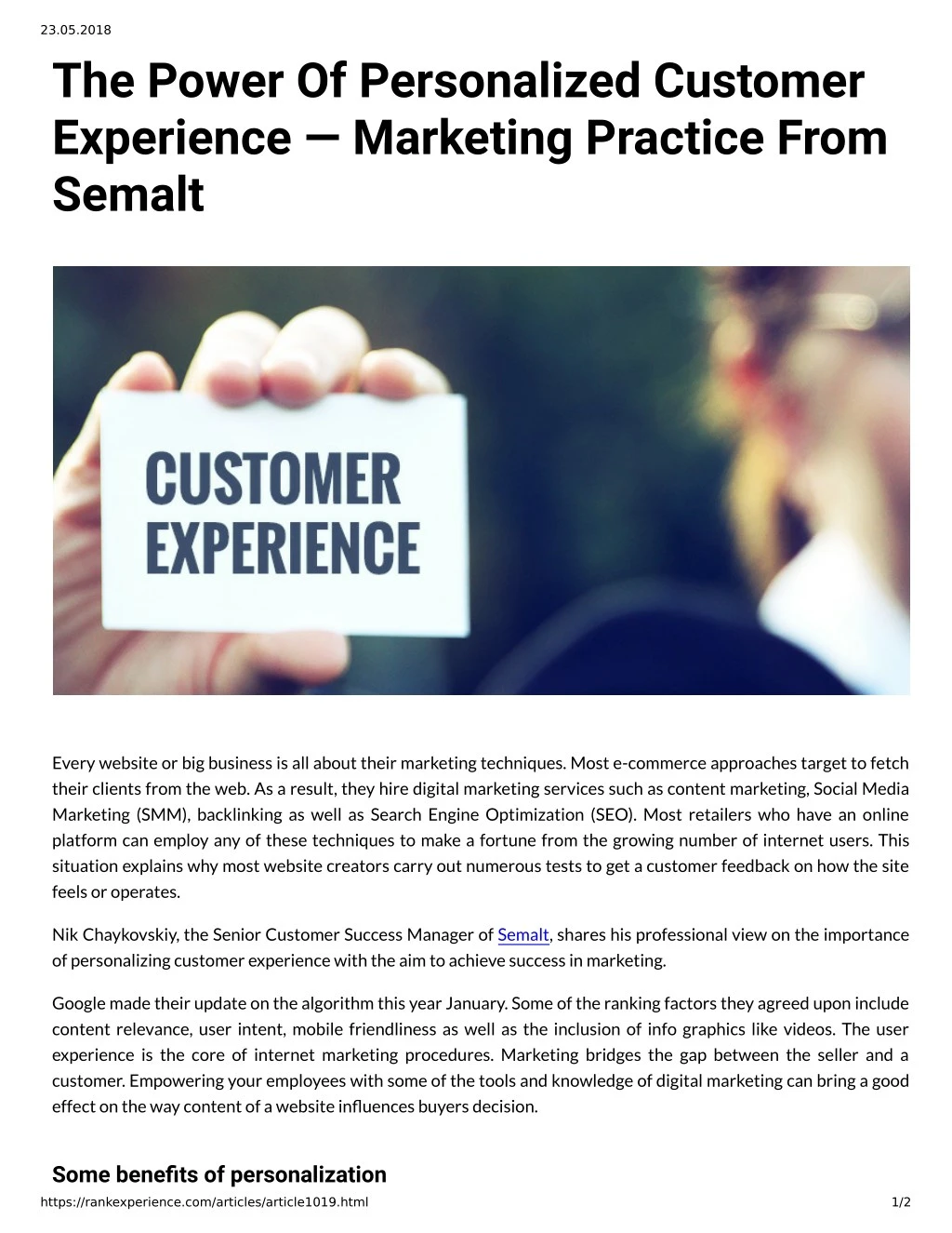 23 05 2018 the power of personalized customer