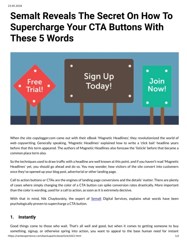 Semalt Reveals The Secret On How To Supercharge Your CTA Buttons With These 5 Words