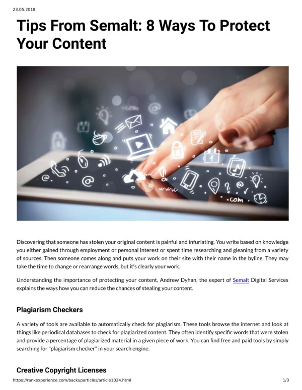 Tips From Semalt: 8 Ways To Protect Your Content