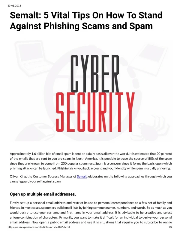 Semalt: 5 Vital Tips On How To Stand Against Phishing Scams and Spam