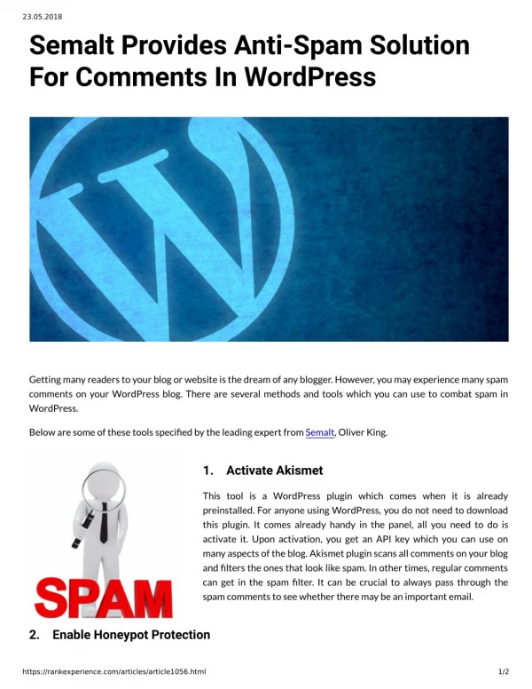 Semalt Provides Anti-Spam Solution For Comments In WordPress
