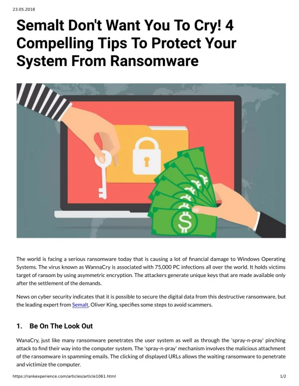 Semalt Don't Want You To Cry! 4 Compelling Tips To Protect Your System From Ransomware