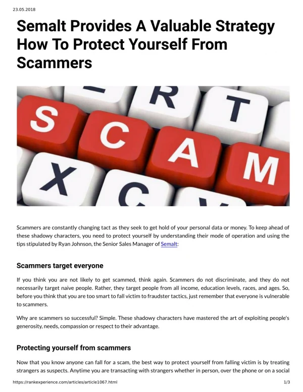 Semalt Provides A Valuable Strategy How To Protect Yourself From Scammers