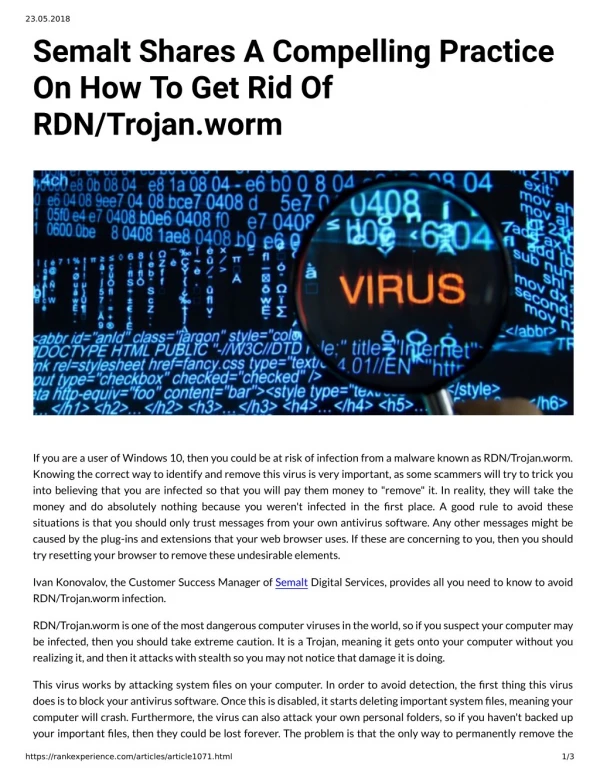 Semalt Shares A Compelling Practice On How To Get Rid Of RDN/Trojan.worm