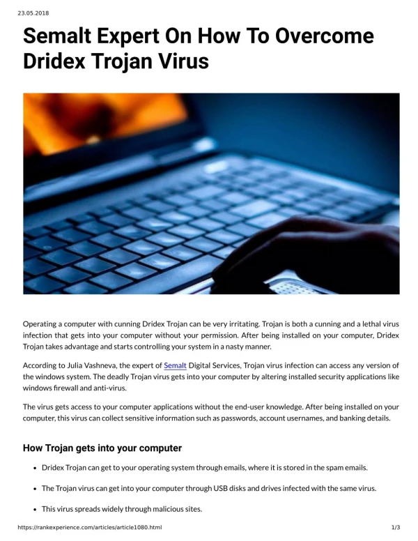 Semalt Expert On How To Overcome Dridex Trojan Virus