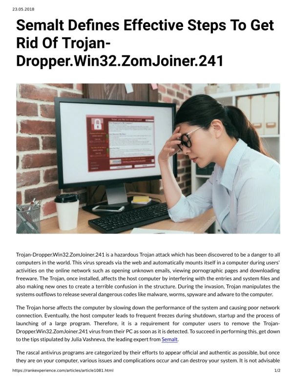 Semalt Defines Effective Steps To Get Rid Of Trojan- Dropper.Win32.ZomJoiner.241