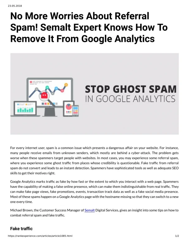 No More Worries About Referral Spam! Semalt Expert Knows How To Remove It From Google Analytics