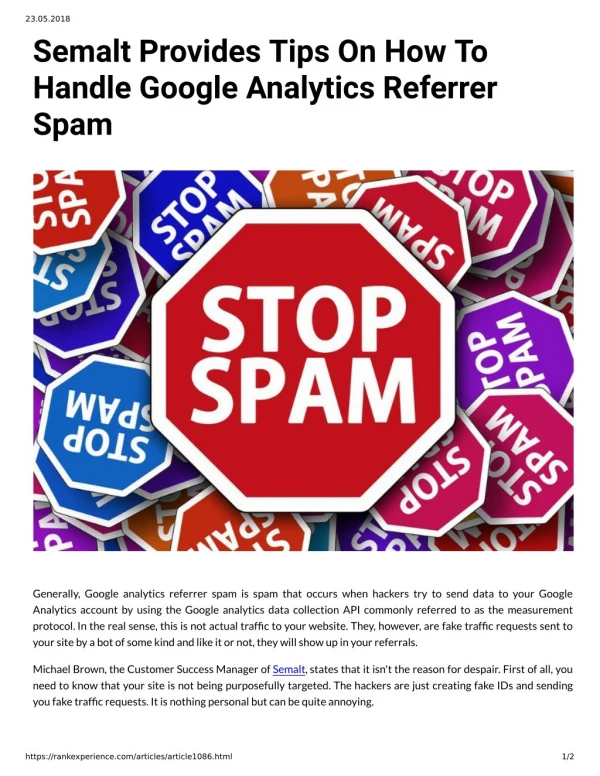 Semalt Provides Tips On How To Handle Google Analytics Referrer Spam